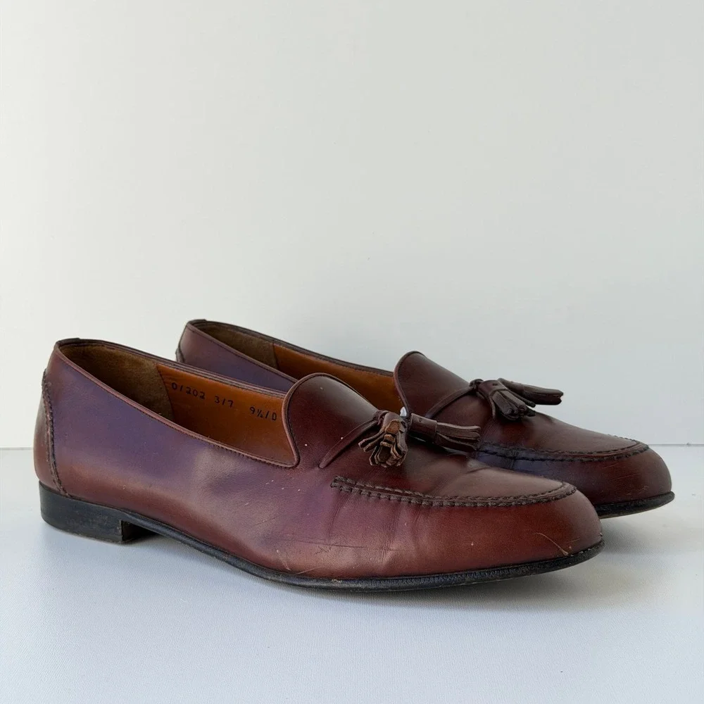 Vintage Salvatore Ferragamo Tassel Loafers Mens 9.5 D Brown Leather Dress Shoes
